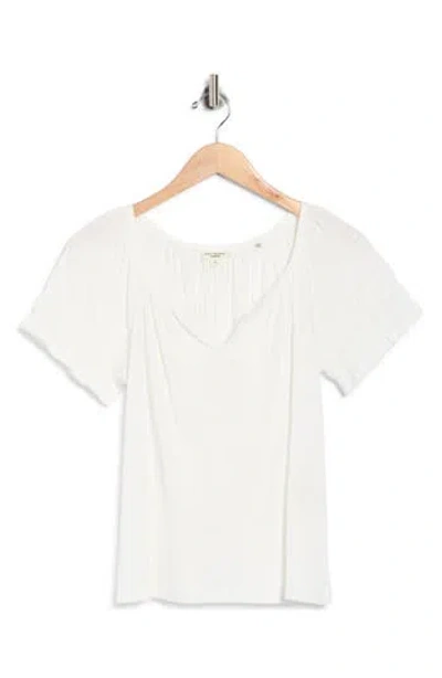 Max Studio Topstitched Puff Sleeve Crepe Top In White