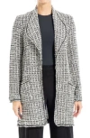 Max Studio Tweed Longline Jacket In Black/cream Tweed