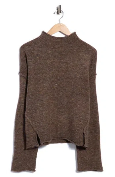 Max Studio Tweedy Turtleneck Sweater In Brown