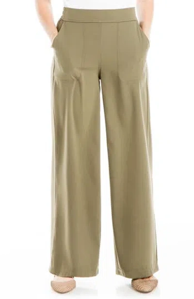 Max Studio Twill Easy Wide Leg Trouser In Green