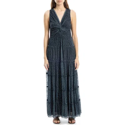 Max Studio Twist Front Sleeveless Maxi Dress In Black/ivory Random Dot