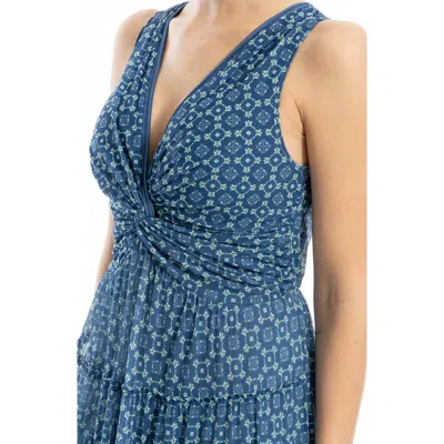 Max Studio Twist Front Sleeveless Maxi Dress In Navy Flower Bud Geo