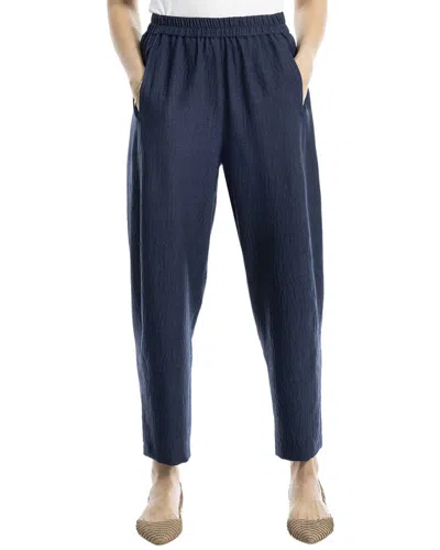 Max Studio Two-tone Textured Woven Linen-blend Pant In Blue
