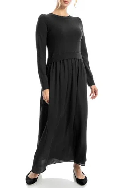 Max Studio Twofer Long Sleeve Sweater Dress In Black