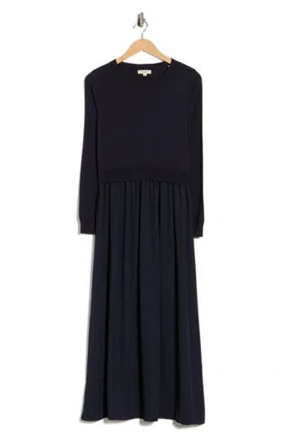 Max Studio Twofer Long Sleeve Sweater Dress In Blue