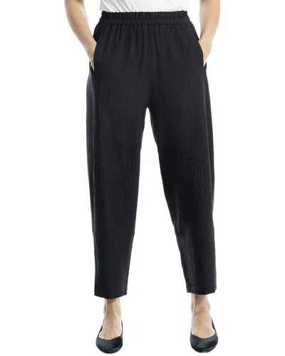 Max Studio Two-tone Textured Woven Linen-blend Pant In Black