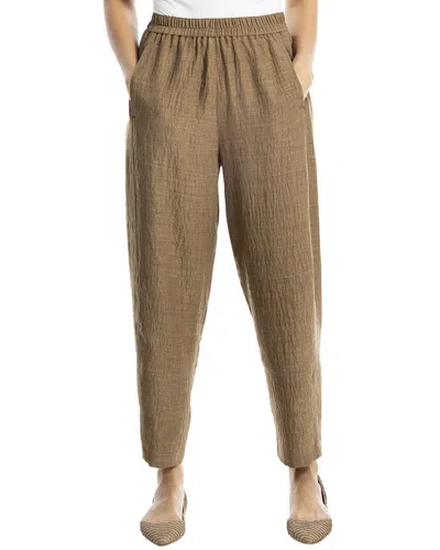 Max Studio Two-tone Textured Woven Linen-blend Pant In Brown