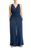 Max Studio V-neck Cap Sleeve Jumpsuit In Navy