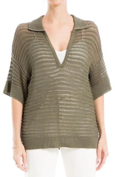 Max Studio V-neck Knit Polo Sweater In Army-army