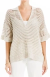 Max Studio V-neck Knit Polo Sweater In Oyster-oyster