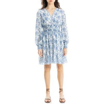 Max Studio V-neck Long Sleeve Minidress In Blue