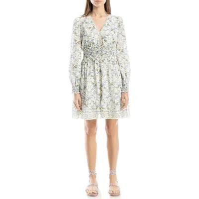 Max Studio V-neck Long Sleeve Minidress In Gray