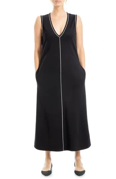 Max Studio V-neck Sleeveless A-line Dress In Black/cream