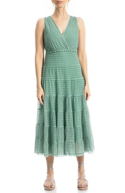 Max Studio V-neck Sleeveless Mesh Midi Dress In Green
