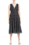 Max Studio V-neck Sleeveless Mesh Midi Dress In Black Polka Dot