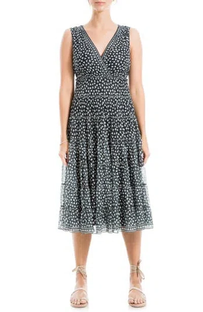 Max Studio V-neck Sleeveless Mesh Midi Dress In Black/cream Clover Disc