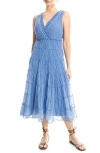 Max Studio V-neck Sleeveless Mesh Midi Dress In Blue/black White Print