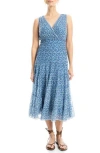 Max Studio V-neck Sleeveless Mesh Midi Dress In Cream/blue
