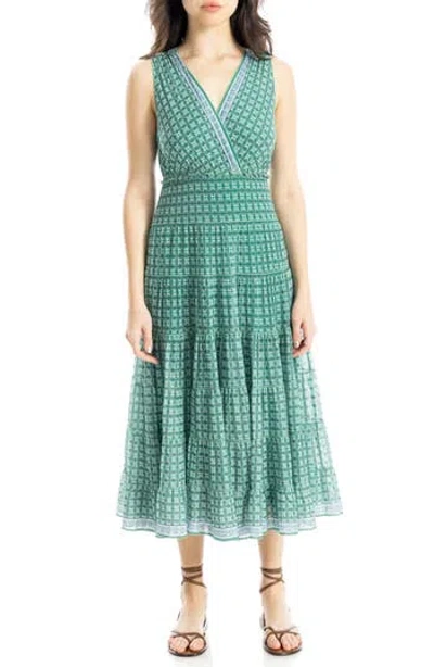 Max Studio V-neck Sleeveless Mesh Midi Dress In Multi