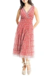 Max Studio V-neck Sleeveless Mesh Midi Dress In Red/cream Poppys