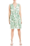 Max Studio V-neck Sleeveless Tie Waist Shift Dress In Cream/green Floral