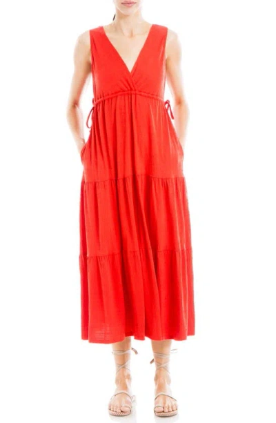 Max Studio V-neck Sleeveless Tiered Maxi Dress In Lava-lava