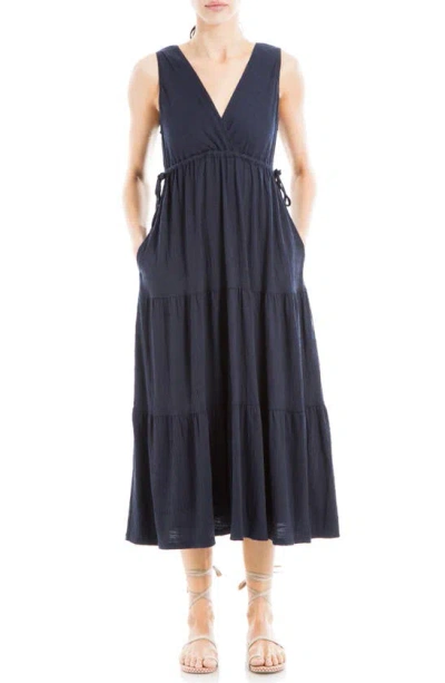 Max Studio V-neck Sleeveless Tiered Maxi Dress In Blue