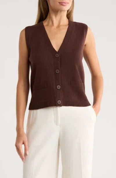 Max Studio V-neck Sweater Vest In Brown