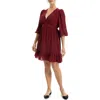 Max Studio V-neck Three-quarter Sleeve Minidress In Burgundy