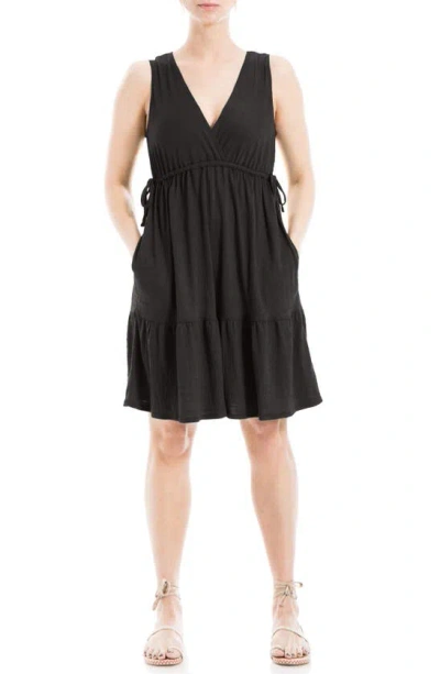 Max Studio V-neck Tiered Minidress In Black-black