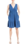 Max Studio V-neck Tiered Minidress In Cobalt-cobalt
