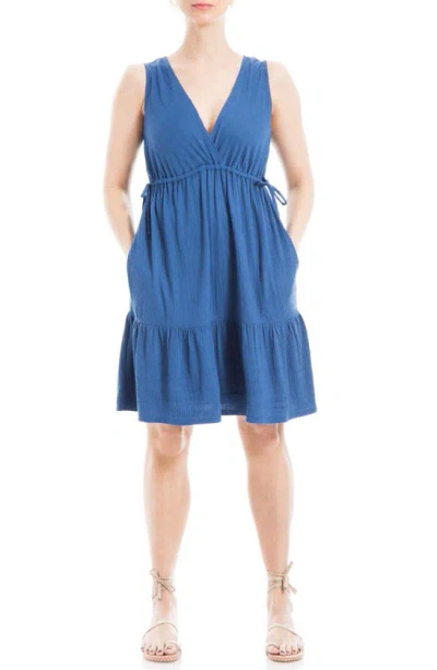 Max Studio V-neck Tiered Minidress In Cobalt-cobalt