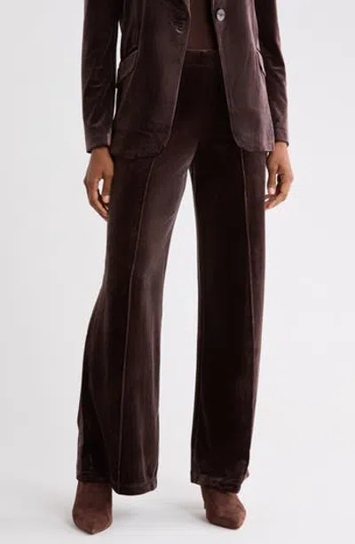 Max Studio Velvet Wide Leg Trousers In Chocolate