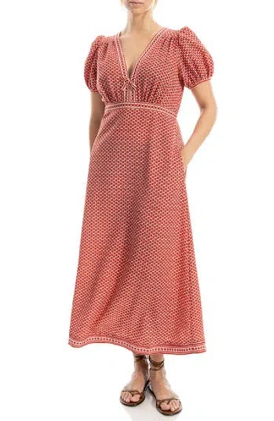Max Studio V-neck Bubble Sleeve Maxi Dress In Pink