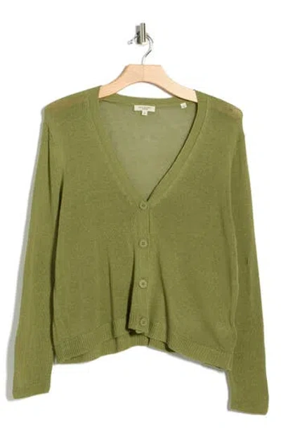 Max Studio V-neck Button Front Cardigan In Green