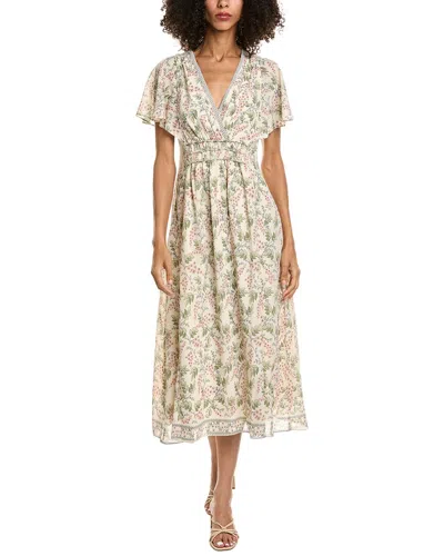 Max Studio Flutter Sleeve V-neck Empire Waist Midi Dress In Multi