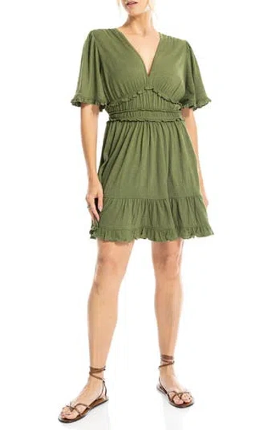 Max Studio V-neck Flutter Sleeve Short Dress In Green