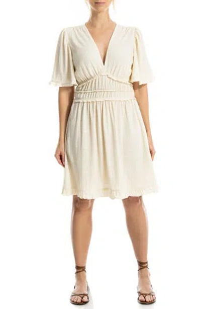 Max Studio V-neck Flutter Sleeve Short Dress In White