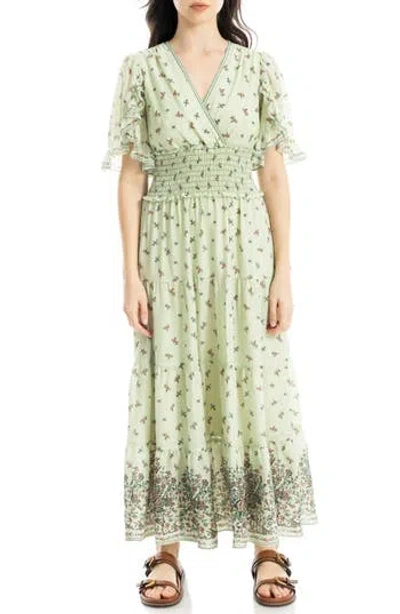 Max Studio V-neck Flutter Sleeve Smocked Waist Maxi Dress In Multi