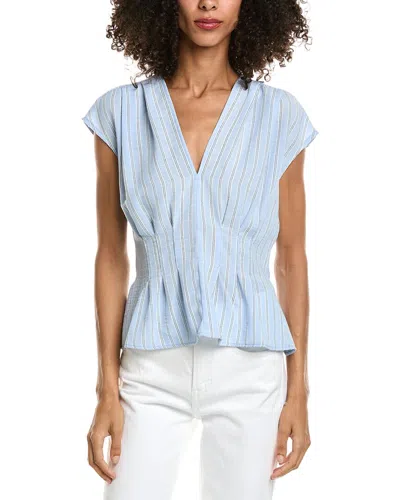 Max Studio V-neck Front Pleat Top In Blue