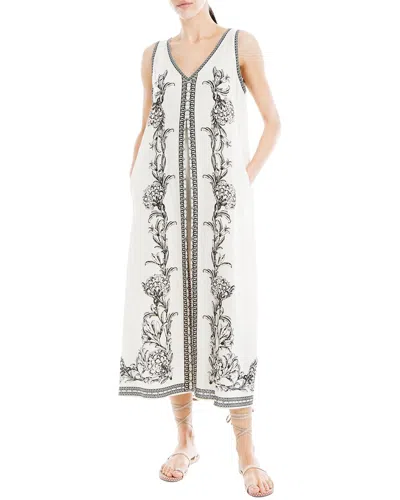 Max Studio V-neck Linen-blend Maxi Dress In White
