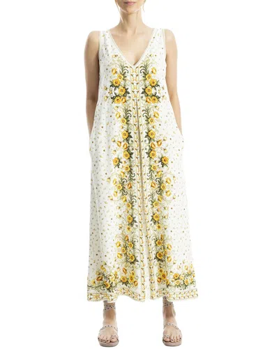 Max Studio V-neck Linen-blend Maxi Dress In Yellow