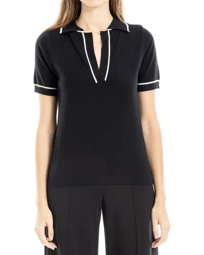 Max Studio V-neck Polo Top In Black