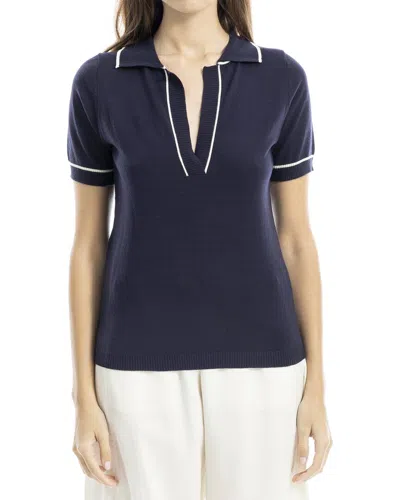 Max Studio V-neck Polo Top In Blue