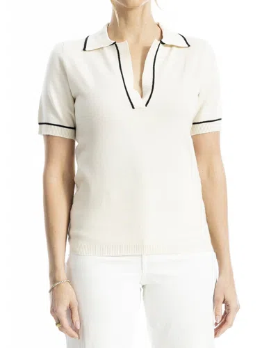 Max Studio V-neck Polo Top In White