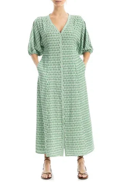 Max Studio V-neck Puff Sleeve Maxi Dress In Green