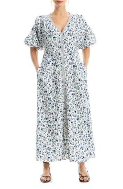 Max Studio V-neck Puff Sleeve Maxi Dress In White