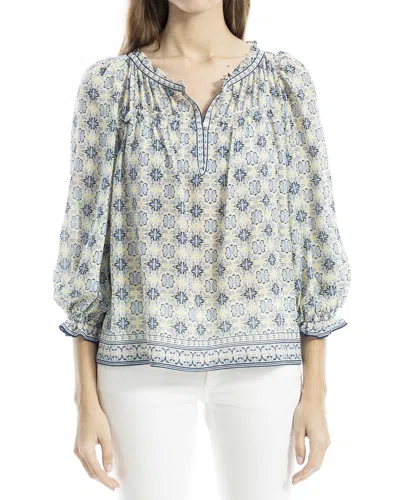 Max Studio V-neck Puff Sleeve Top In Blue