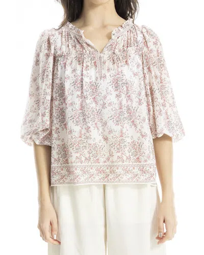 Max Studio V-neck Puff Sleeve Top In White