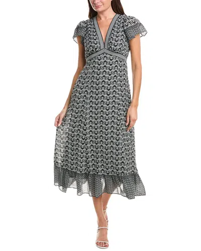 Max Studio V-neck Ruffle Sleeve & Hem Midi Dress In White